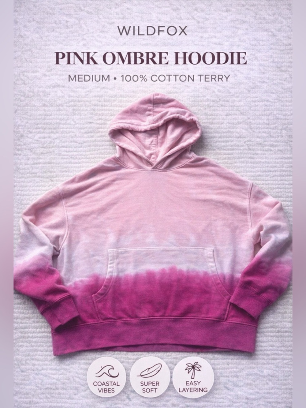 Wildfox Pink Ombre Hoodie M Cotton Terry Coastal Beach Pullover